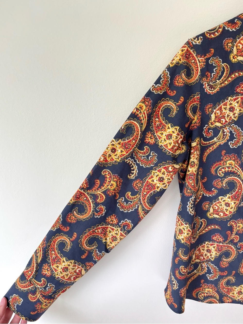 Lands' End Supima Cotton Button-Down Shirt Navy Orange Yellow Paisley Western - Picture 5 of 8